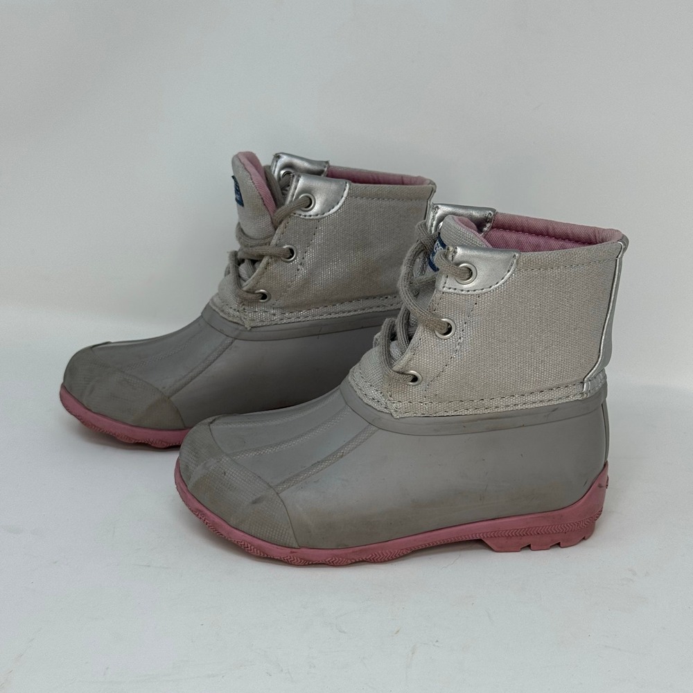 Sperry Port Boot‎ Girls Gray Pink Duck Rain Winter Casual Boots Kids Size 10M - Picture 2 of 7